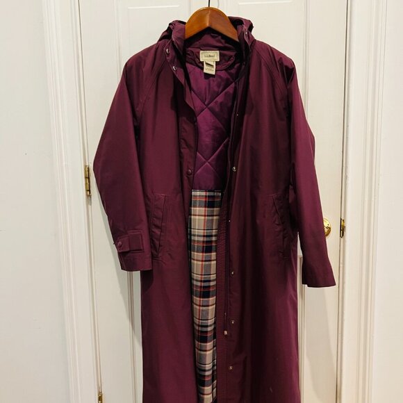 Vintage LL Bean Trench Rain Coat Plaid Wool With Removal Lined Liner Women - Picture 1 of 16